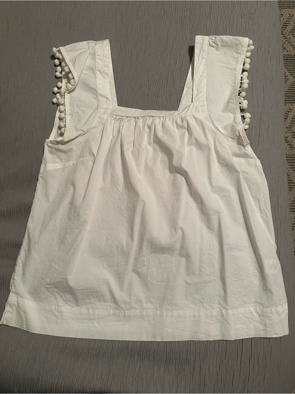 J Crew White Pom Pom Sleeve Square Neck Cotton Tank